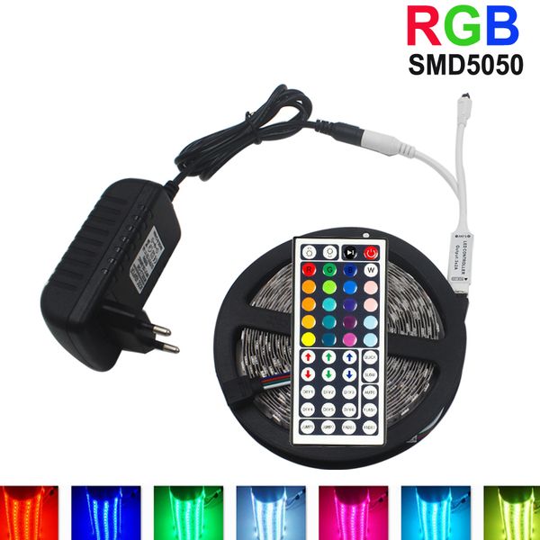 

5m 5050 rgb led strip lights лента гибкая лента водонепроницаемый 24key 44key ик пульт дистанционного управления dc 12v адаптер питания полн