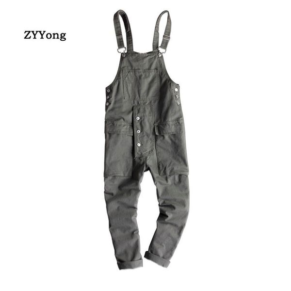 

2020 new green loose overalls men jumpsuit bib japanese fashion hip hop big pocket cargo pants casual trousers rompers clothing, Black