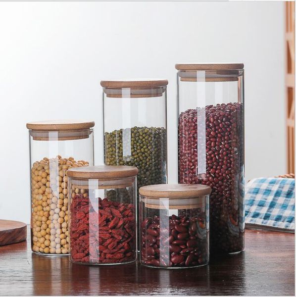 

Tran parent gla coffee bean tea can container food torage jar with airtight eal bamboo lid boro ilicate gla food torage cani ter 4pc