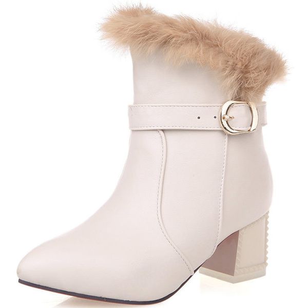 

women's mid-heeled women's boots,pointed booties,cow leather,real fur,increased fashion ankle boots,women's shoes, Black