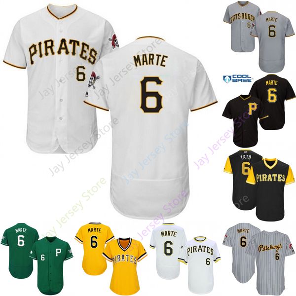 

2019 Pittsburgh 6 Starling Marte Jersey Pirates Jerseys Cool Base Flexbase Home Away White Black Red Grey Pullover Button Men Women Youth