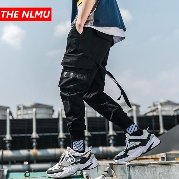 

men side pocket elastic waist design harem pant men streetwear hip hop casual trousers joggers male black cargo pant wg249