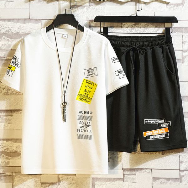 

men's summer casual sports shorts two-piece suit sport training slim breathable suit outdoor sport quick-drying loose, White;black