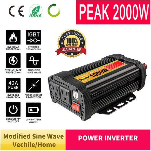 

max 2000w solar power inverter 12v dc to 110v ac lcd digital modified sine wave car charge converter transformer