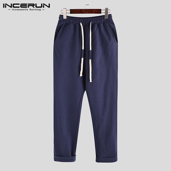 

incerun men casual pants cotton joggers solid street 2019 drawstring pockets trousers men fitness pantalones hombre harajuku 5xl, Black