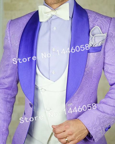 2019 Son Tasarımlar Açık Mor Erkekler Suit 3 Parça Set Damat Elbise En Iyi Adam Blazer Damat Smokin Mens Düğün Balo Takımları