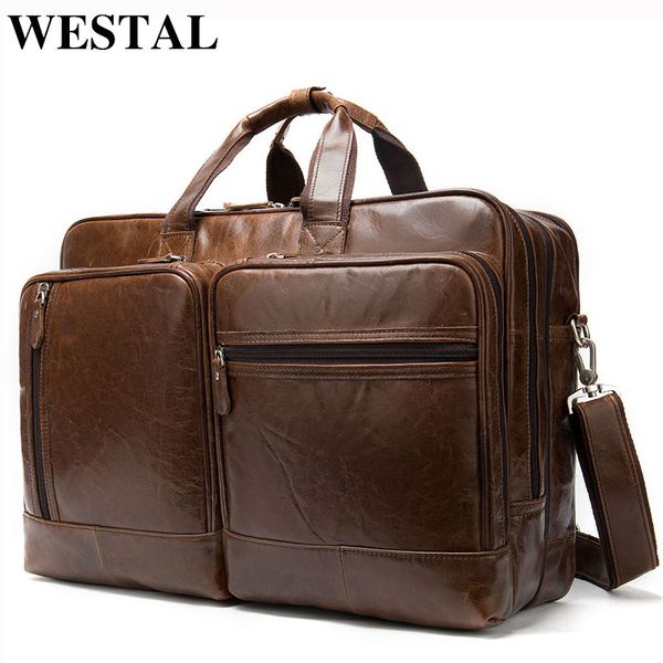 

westal business men briefcase men's genuine leather bags lawyer/office bag for men 15inch lapbag leather bags briefcase male