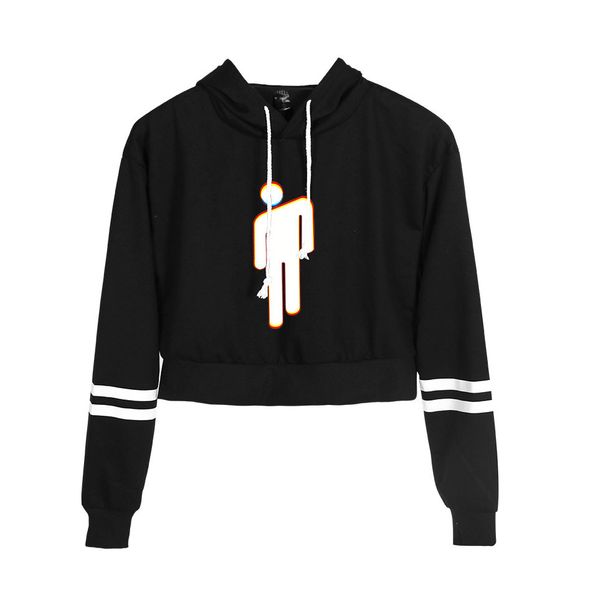 

billie eilish long sleeve crop hoodies women hooded sweatshirt harajuku streetwear pullover cropped hoodie moletom feminino, Black
