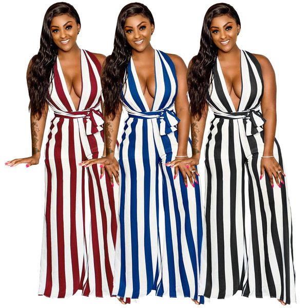 

women elegant high waist jumpsuits striped rompers evening party wear summer fashion wide leg playsuits overalls, Black;white