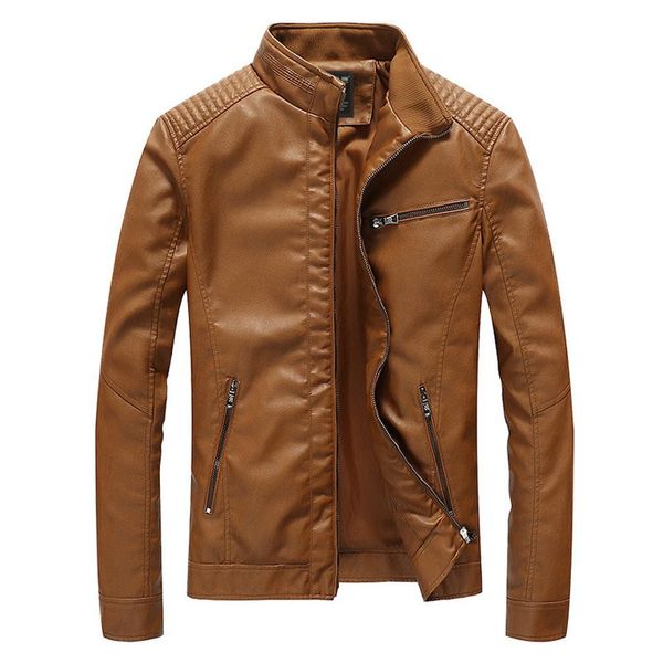 

men casual long sleeve stand collar zipper slim natural color jacket autumn, spring, winter coat pockets, Black;brown