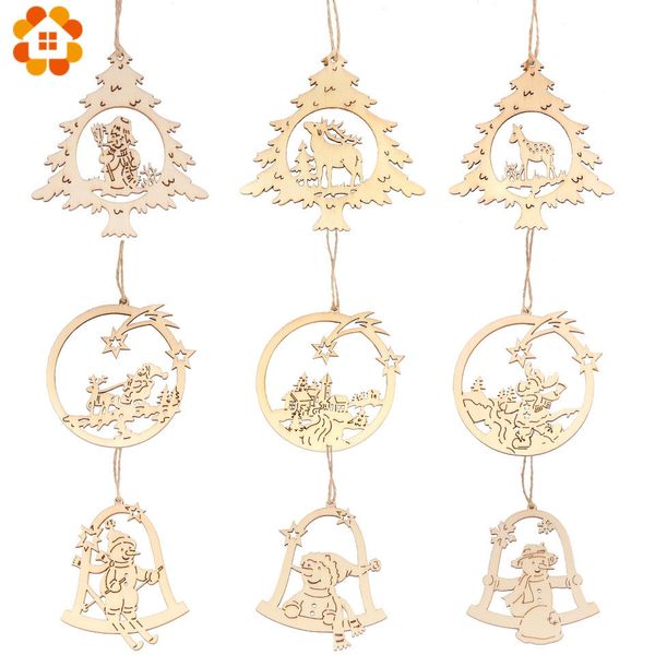 

3pcs/lot creative diy hollow christmas wooden pendants ornaments for xmas tree ornament christmas party kids gift decorations
