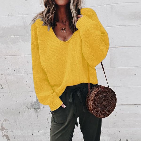 

jaycosin women's fashion autumn deep v-neck long sleeve solid color sweater blouse plus sweater winter 2019 pullover l300731, White;black