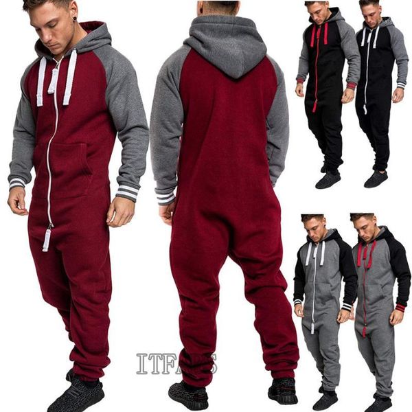 

women men hooded tracksuit zipper ones jumpsuit ladies one piece playsuit hoody long sleeve warm set trousers1, Gray