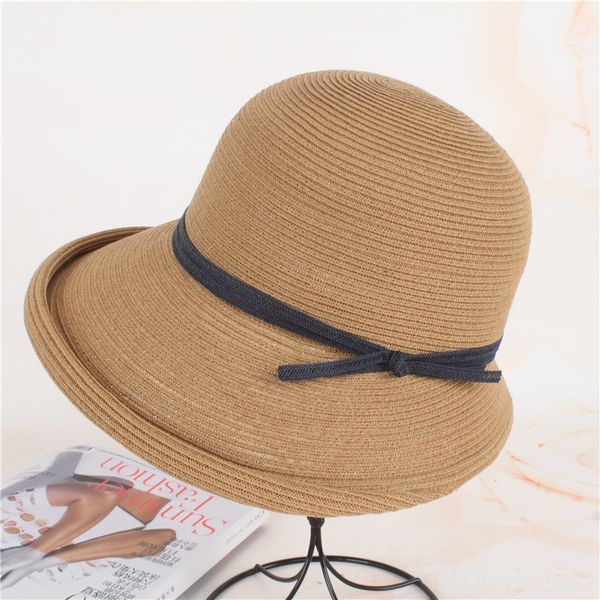 

2020 straw women's simple curled bow basin all-match fisherman shade for fisherman sun hat sun hat children, Blue;gray