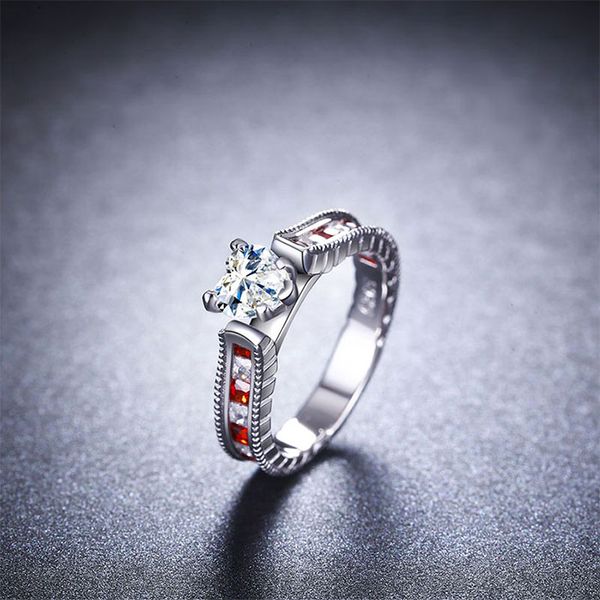 

wholesale- ruby crystal love heart zircon finger ring beauty women ring wife engagement wedding christmas family gift mother size 6 7 8, Silver