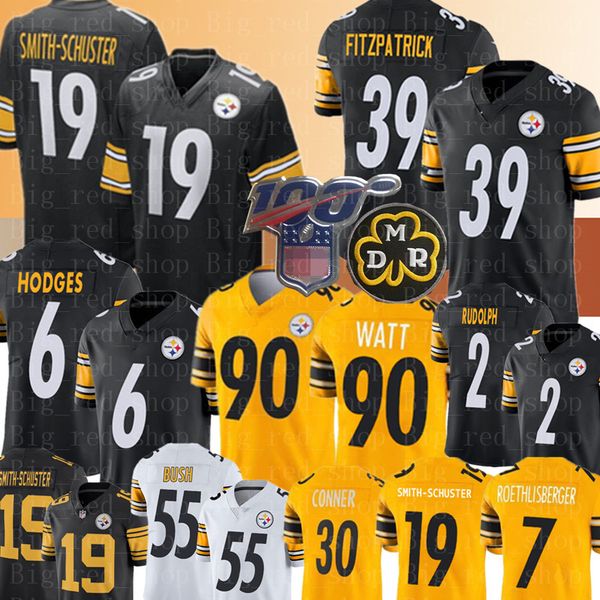 

pittsburgh 6 devlin hodges 19 juju smith-schuster steeler jersey 39 minkah fitzpatrick 90 t.j. watt jerseys 2 mason rudolph 55 devin bush, Black;red