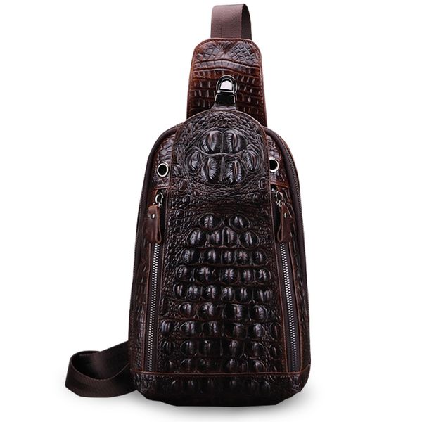 

moxi men's chest bag genuine leather small messenger bag male shoulder fashion crocodile pattern cow leather chest pack