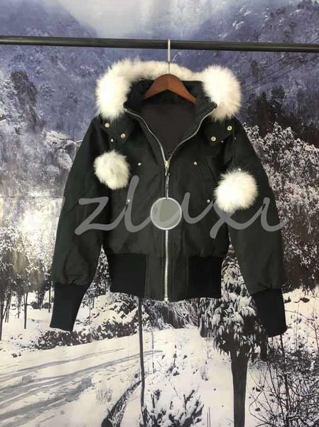 

real wolf fur women black ballistic bomber jacket slim on waist short coats with hooded white fox fur collar scissors on the arm the factory