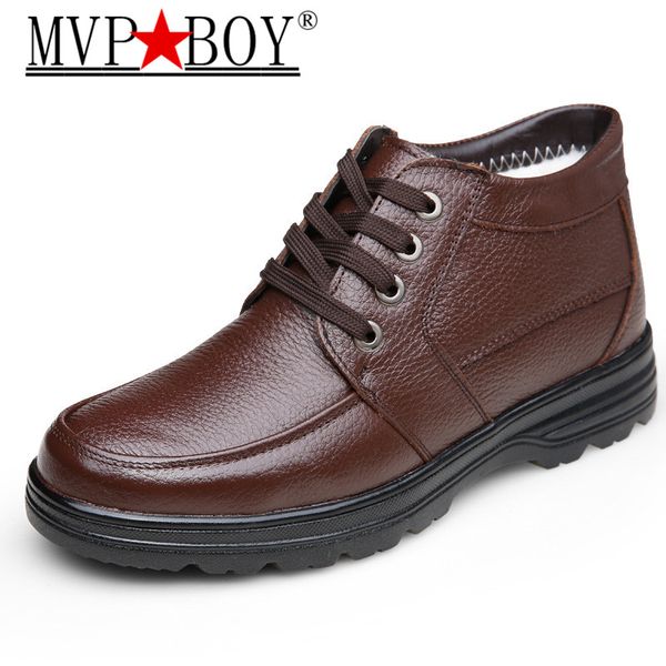 

winter men pu leather ankle boots thick wool male super warm snow boots oxfords men lace-up cotton shoes boot black
