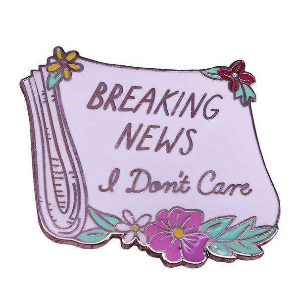 

breaking news i don't care enamel pin novelty newspaper brooch flowers art badge sassy women accessories, Gray