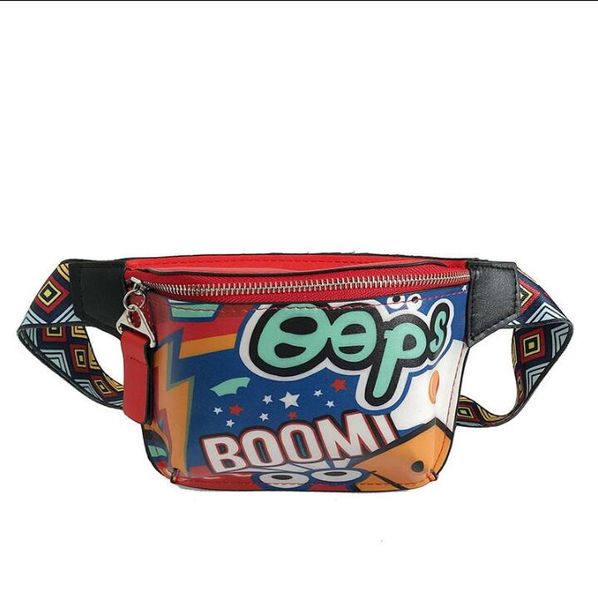 Moda de grife bolsa de cintura pacote de peito pochete feminina bolsas de cinto couro pu bolsa de graffiti com cinto de ombro colorido bum