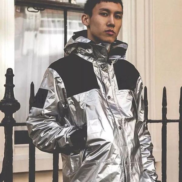 

18ss metallic mountain parka box logo jacket men women hooded coat casual loose streetwear windbreaker outwear three color hflsjk091, Black;brown