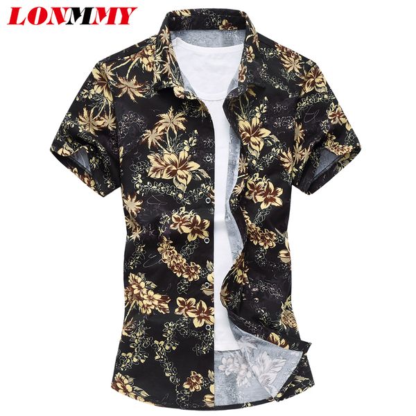 

lonmmy 24 color mens dress shirt silk cotton men casual shirt short sleeve mens floral flower new 2018 summer, White;black