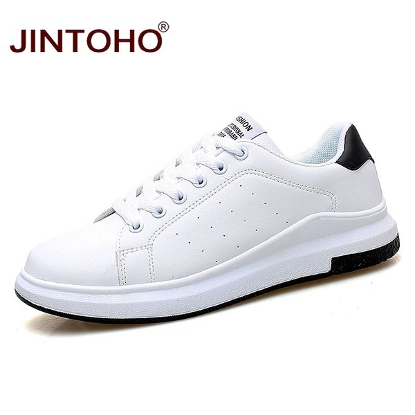 

jintoho big size brand fashion casual men sneakers white male leather shoes y200104, Black