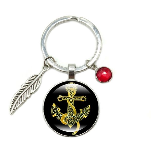 

2019 new color anchor time glass dome keychain 8 color crystal alloy leaves ornaments key ring small gift, Silver