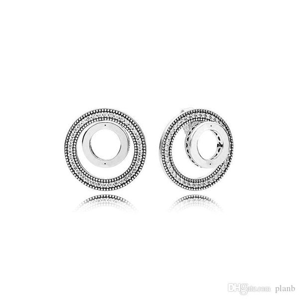 

authentic 925 stering silver earring original box for pandora circle stud earrings women cz diamond earring sets valentine's day gift, Golden;silver