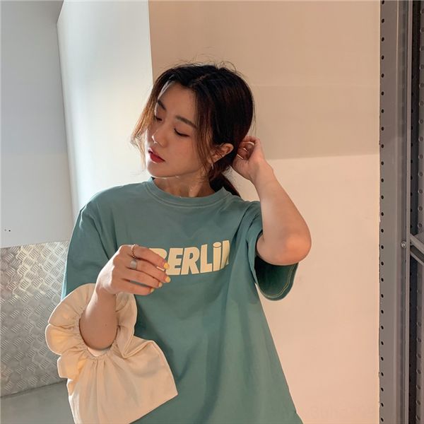 

2020 loose simple letter printing ins short-sleeved t-shirt female all-match student 2020 loose simple letter printing ins short-sleeved, White