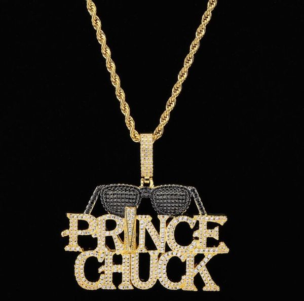 

hip hop sunglasses letter pendant necklace for men golden alloy rhinestone luxury cuban chain fashion jewelry, Silver
