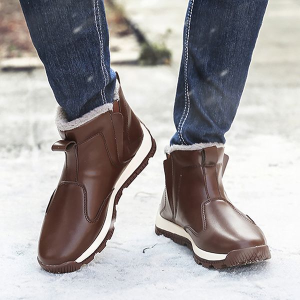 

snow boots men large size 45-48 winter ankle boot for men waterproof warm shoes wear resistant rubber boots leather shoes, Black