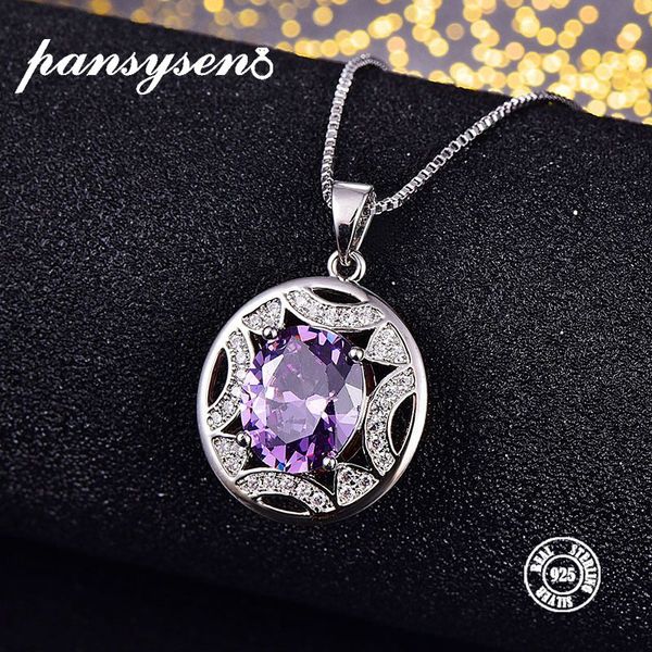 

pansysen 100% 925 sterling silver retro circle hollowed out pendants necklace for women wedding birthday gift jewelry