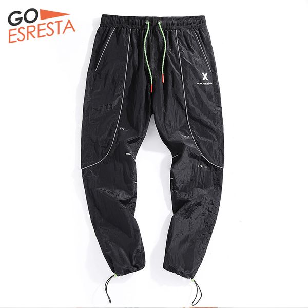 

men's pants 2021 summer casual men sweatpants loose harem joggers reflective streetwear clothing harajuku style hip-hop trousers, Black