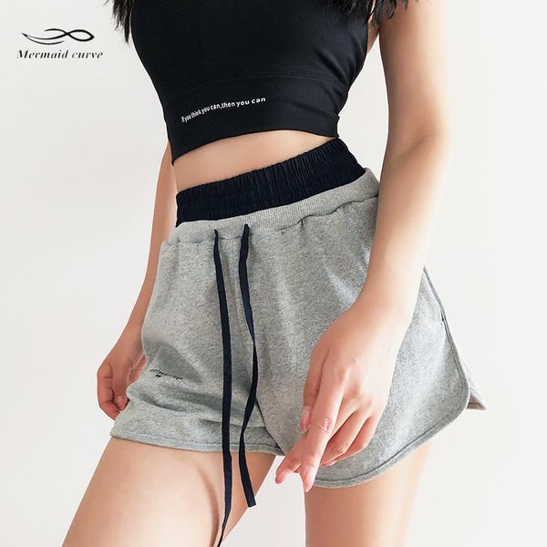 

русалка кривая письмо спортивные шорты женщины сыпучие бинты фитнес шорты обучение бег высокой талией повседневный стиль женщины йога, Black;blue