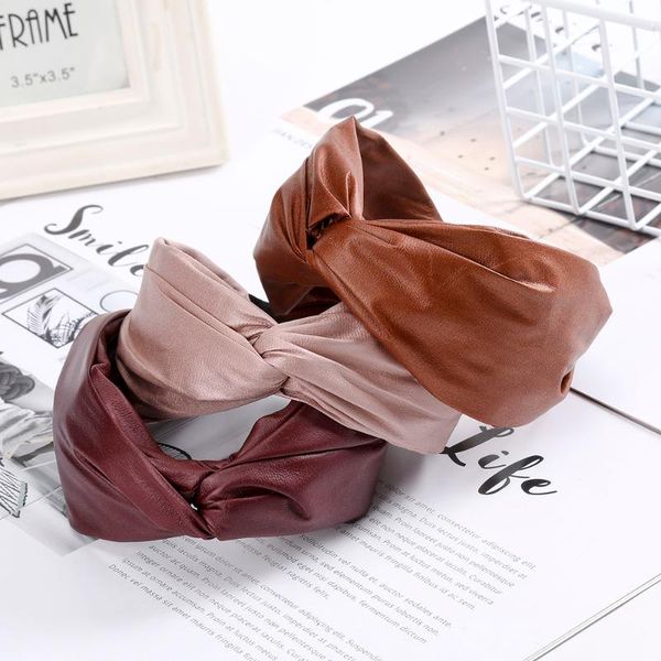 

fashion leather headband solid color widen hair accessories for women cross bezel hair band exquisite hand made hoop