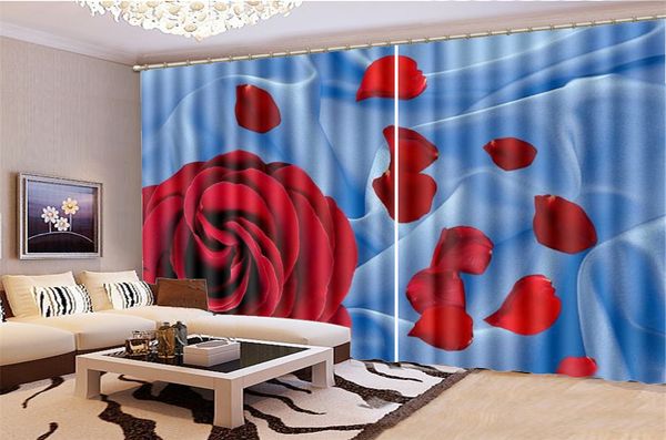 3d Cortina Promoção Janela Azul Silk Rose Red Room Living Room Quarto cortinas blackout práticos bonitas