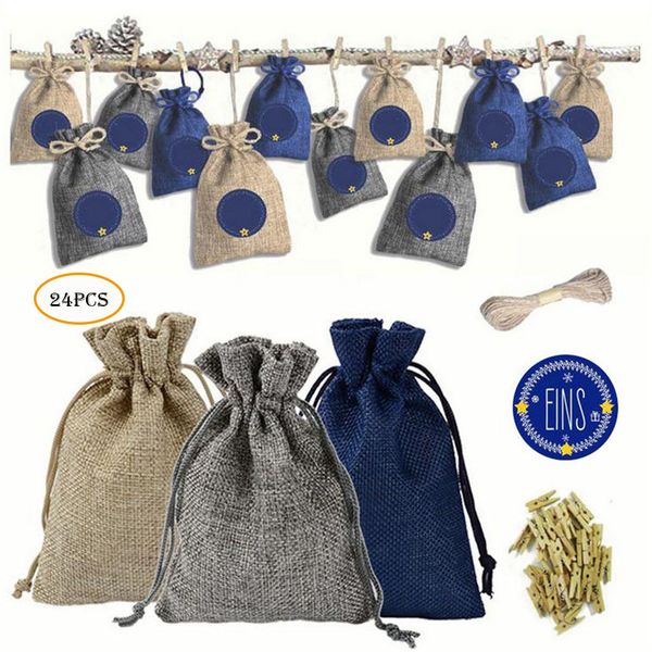 

24pcs christmas candy bag canvas gift bagsride new year xmas nevidad gifts for kids event party decor bundle jute gift bag
