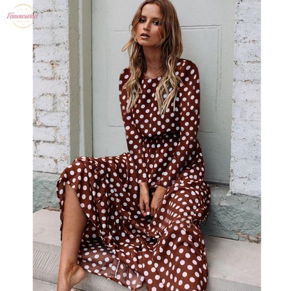 

autumn winter women boho long sleeve dress o nack polka dot evening party dresses fashion loose long dress vestidos, Black;gray