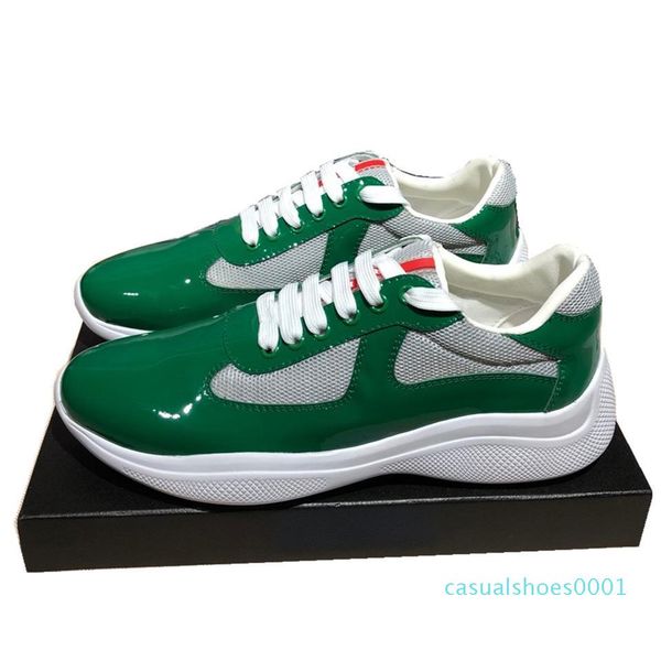 

2020 new men fashion casual shoes america's cup designer sneakers patent leather and nylon luxury sneakers mens shoe al22, Black