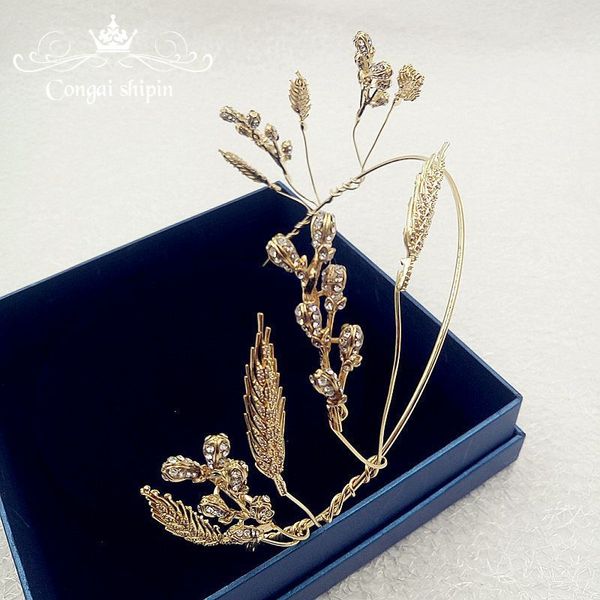 

the new bride headdress high-end luxury golden rice crown hair micro zircon wedding accessories, White;golden