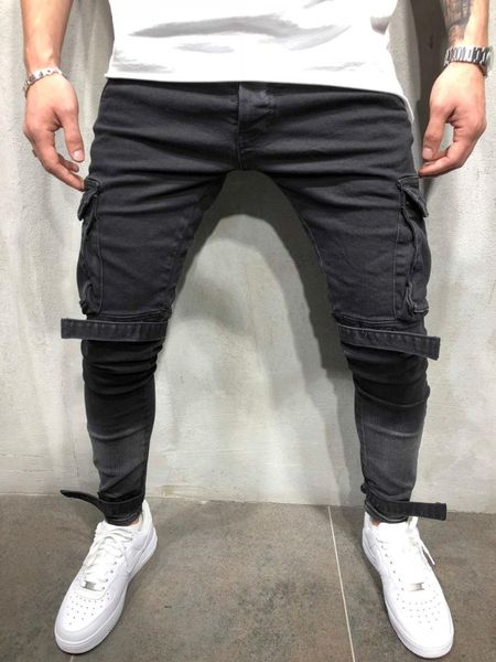 

skinny fit destroyed blue elastic trendy street style jeans men's classical distressed hip hop personality male denim trousers
