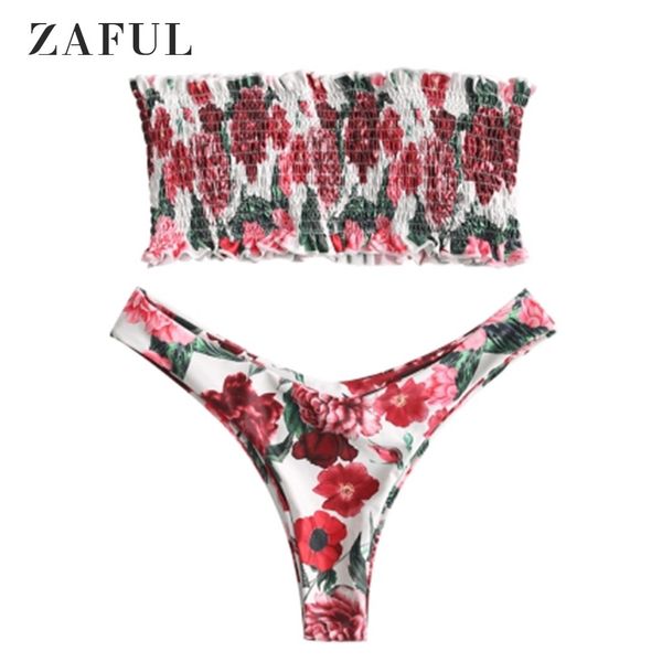

zaful women bikini set beadeau smocked floral bikini set lady swimwear summer beach swimsuit bathing suit