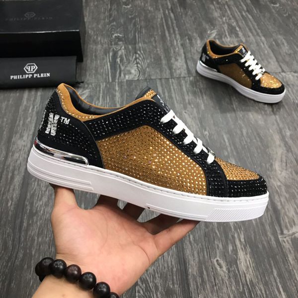 

2020 paris rhinestone genuine leather money beast low cut sneakers casual shoes running shoes men phlipp sports sneakers trainers, Black
