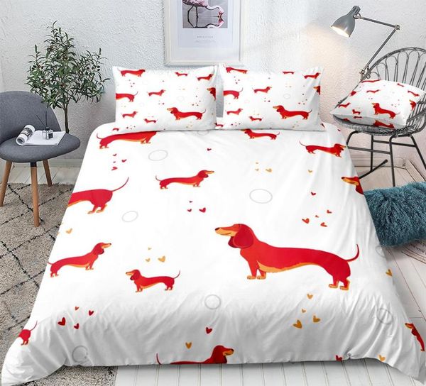 Red Dog Duvet Cover Set Cartoon Dachshund Bedding Kids Boys Girls