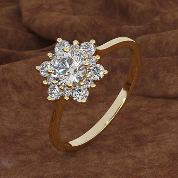

women's snowflake ring crystal fashion yellow silver rose gold color zircon ring vintage women's wedding, Slivery;golden