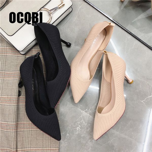 

autumn spring cotton boots fashion elastic farbic party pumps black nude women pointed toe high heels mature shoes size 39 y200702