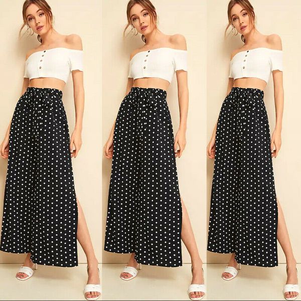 

fashion women's casual chiffon loose comfortable pretty long wide leg pants trousers maxi full slimmer daily holiday beach pants, Black;white