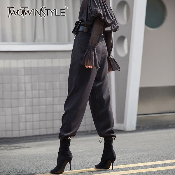 

twotwinstyle casual drawstring harem pants for female high waist ruched tunic autumn winter women's pants fashion 2019 clothing, Black;white